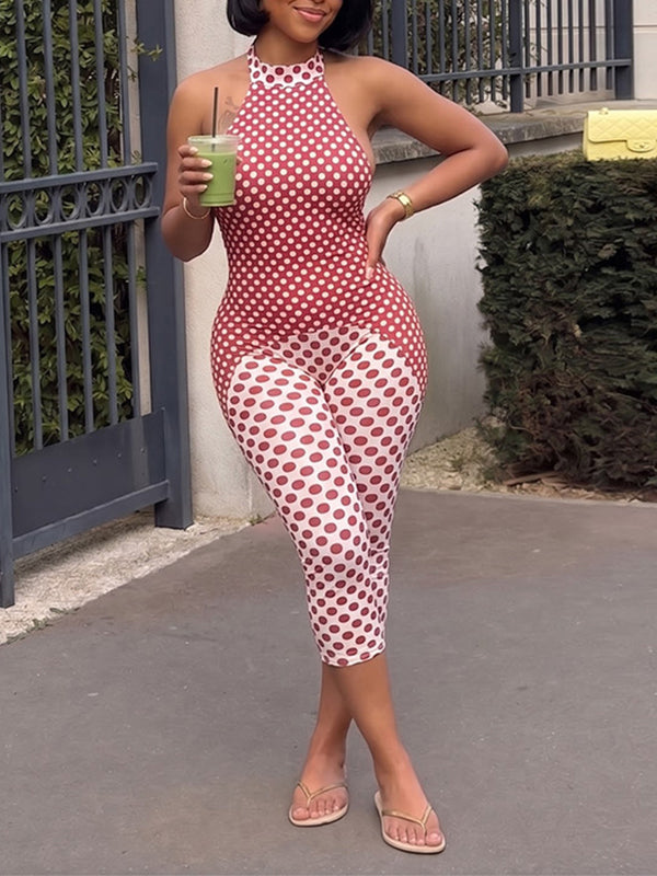 Dot Halter Capri Jumpsuit