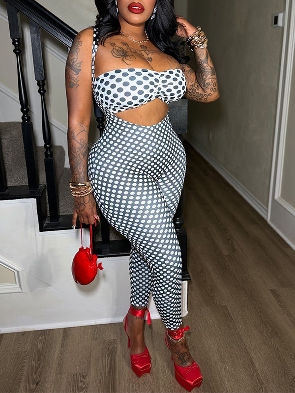 Dot Bandeau Top & Jumpsuit Set