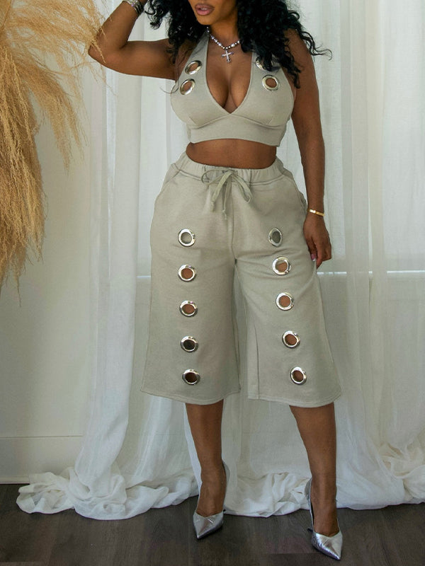 Eyelet Halter Top & Capri Pants Set