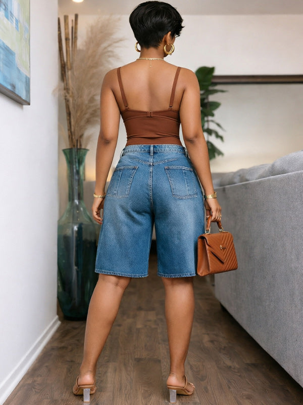Overlap Denim Shorts