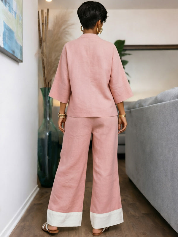 V-Neck Top & Wide-Leg Pants Set