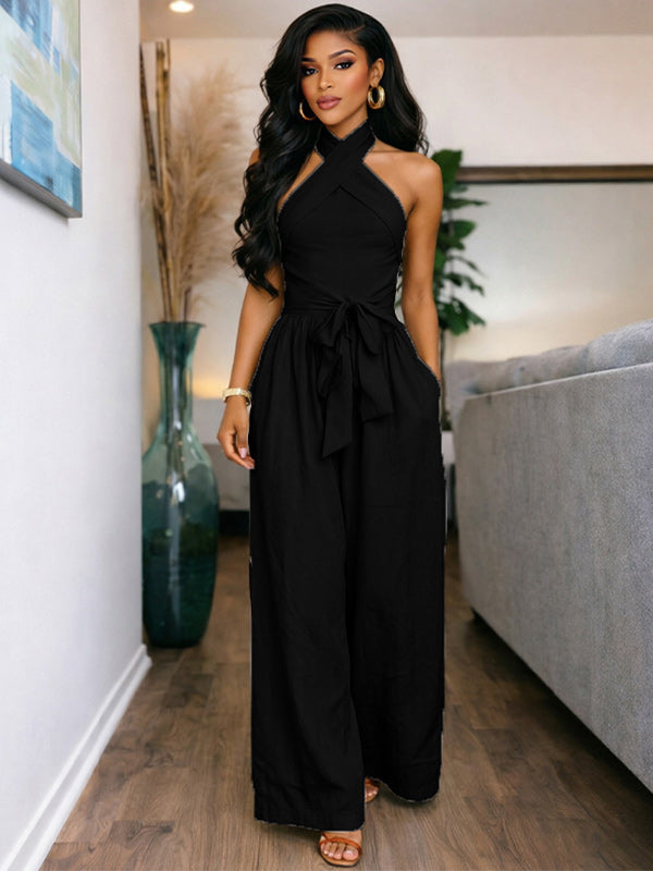 Solid Tied Halter Jumpsuit
