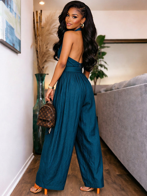 Solid Tied Halter Jumpsuit