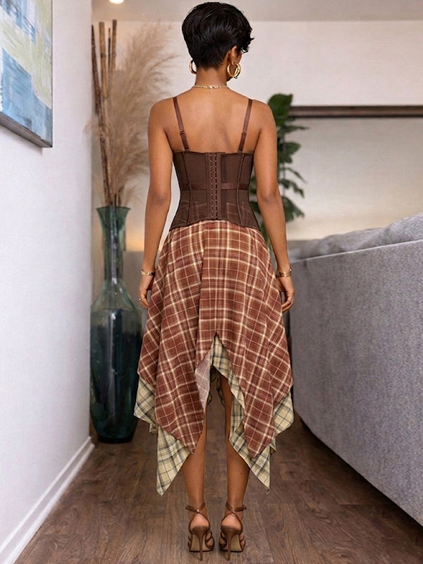 Plaid Tied Asymmetric Skirt