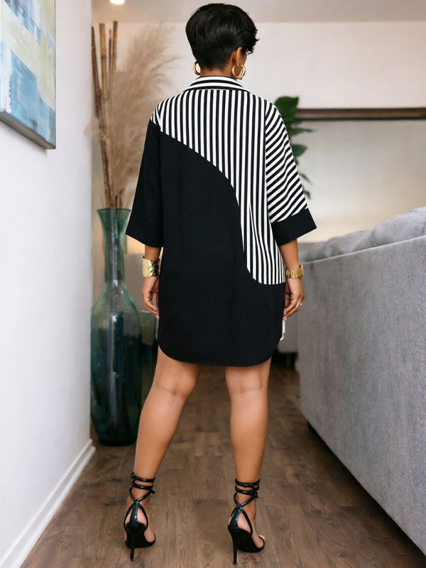 Stripe Combo Contrast Shirt Dress