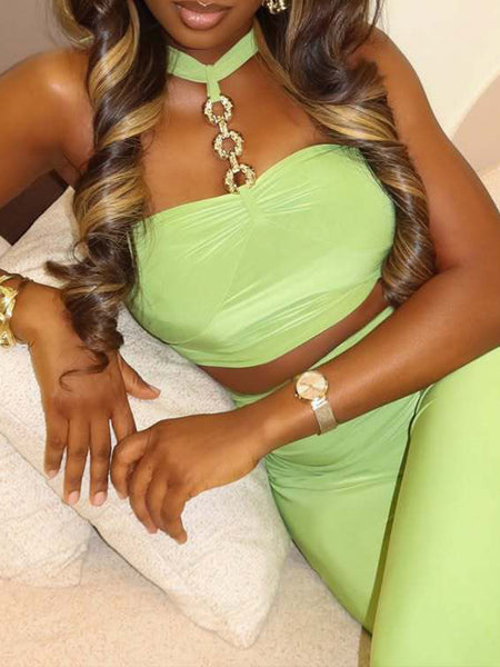 Solid Halter Top & Pants Set