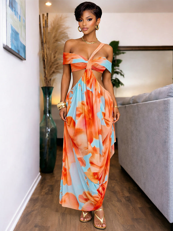 Printed Off-Shoulder Cutout Dress