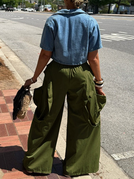 Wide-Leg Frilled Cargo Pants