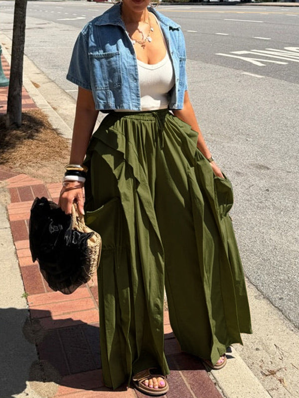 Wide-Leg Frilled Cargo Pants