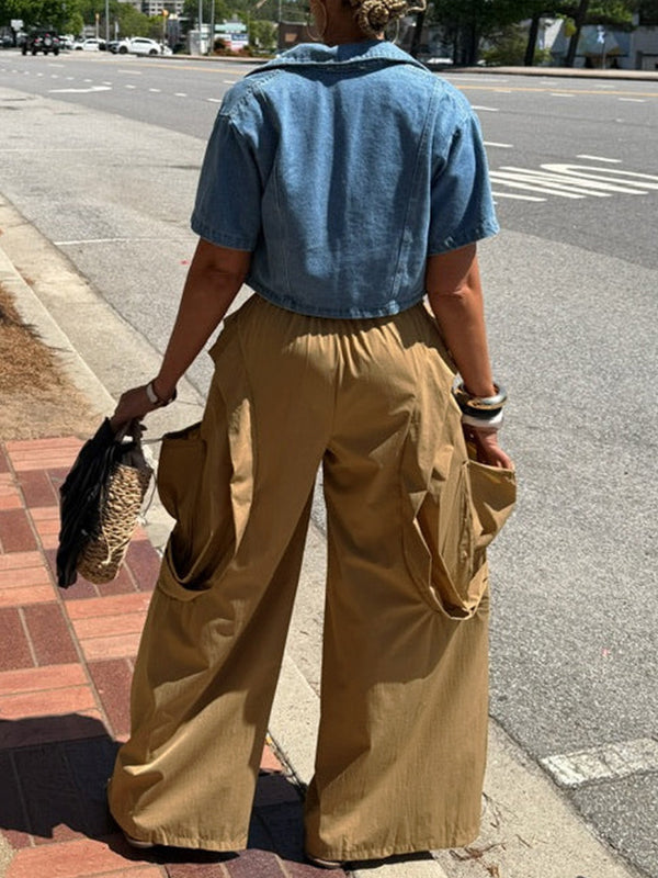 Wide-Leg Frilled Cargo Pants