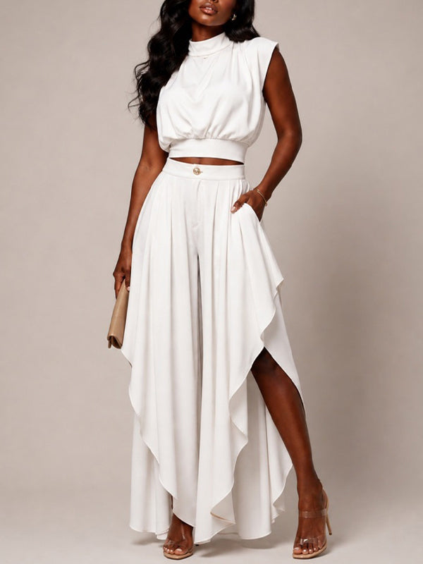Solid Tank Top & Ruffle Pants Set