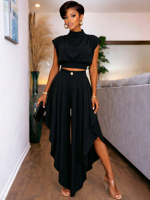 Solid Tank Top & Ruffle Pants Set