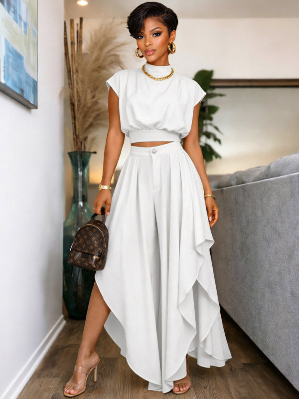 Solid Tank Top & Ruffle Pants Set