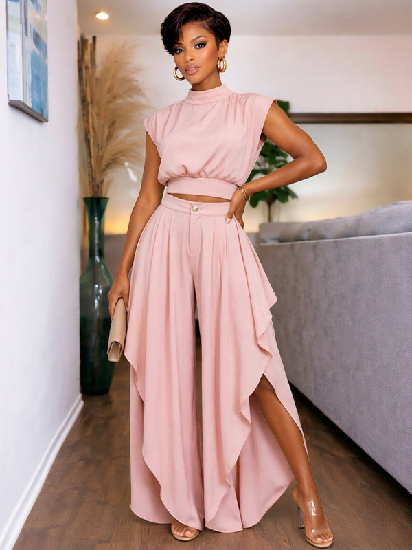 Solid Tank Top & Ruffle Pants Set