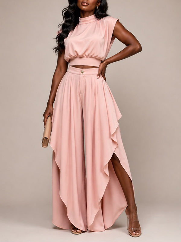 Solid Tank Top & Ruffle Pants Set