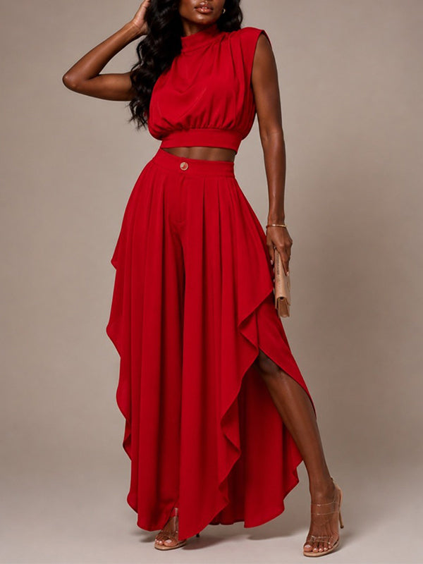 Solid Tank Top & Ruffle Pants Set