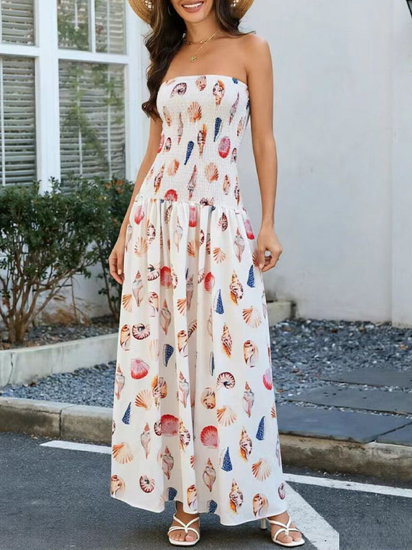 Printed Strapless Maxi Dress