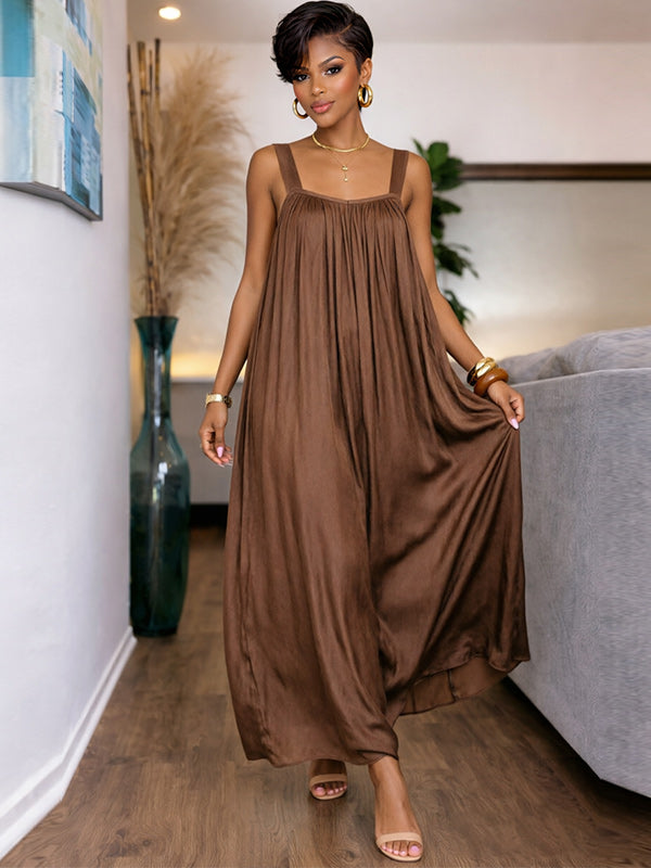 Solid Pleated Sleeveless Maxi Dress