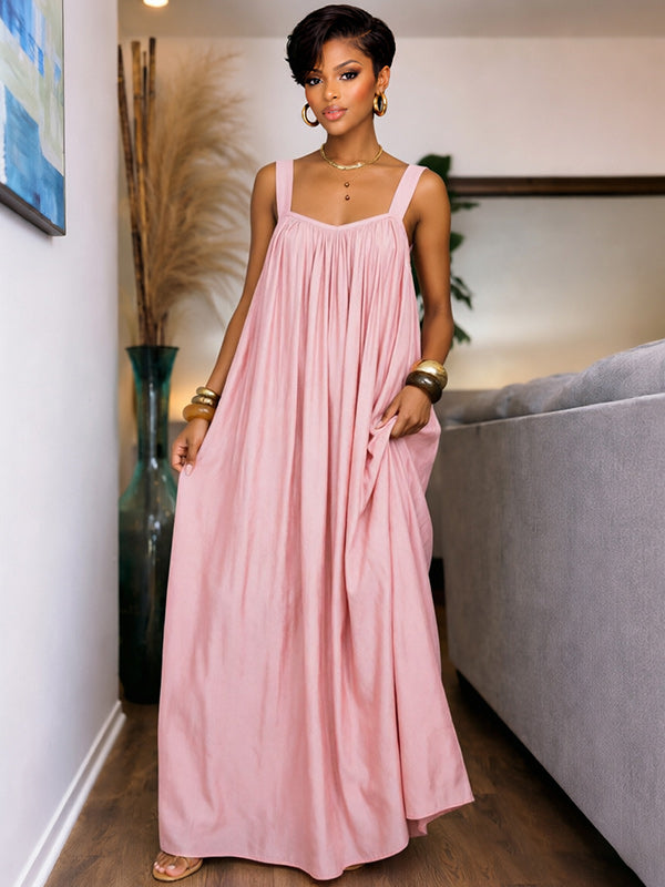 Solid Pleated Sleeveless Maxi Dress