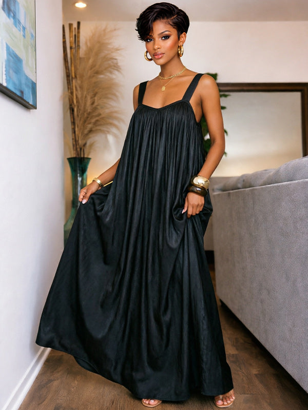 Solid Pleated Sleeveless Maxi Dress