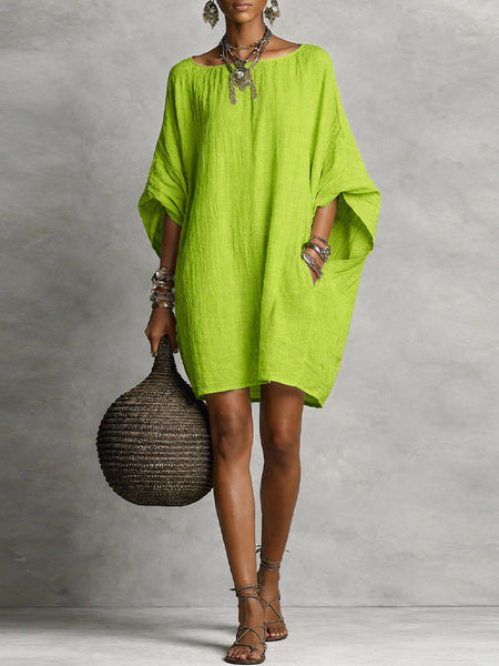Solid Batwing-Sleeve Dress