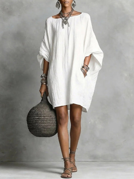 Solid Batwing-Sleeve Dress