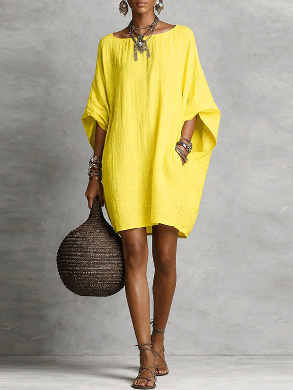 Solid Batwing-Sleeve Dress