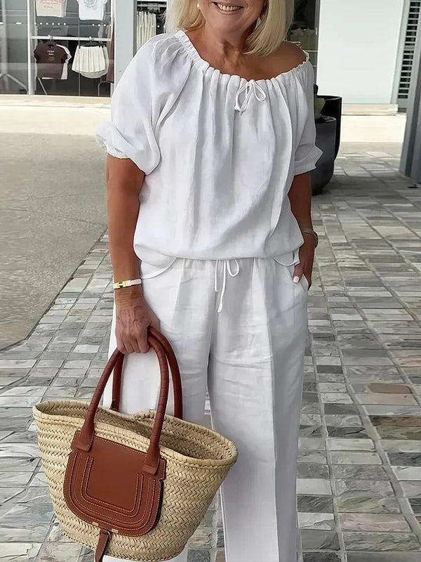 Solid Drawstring Top & Pants Set