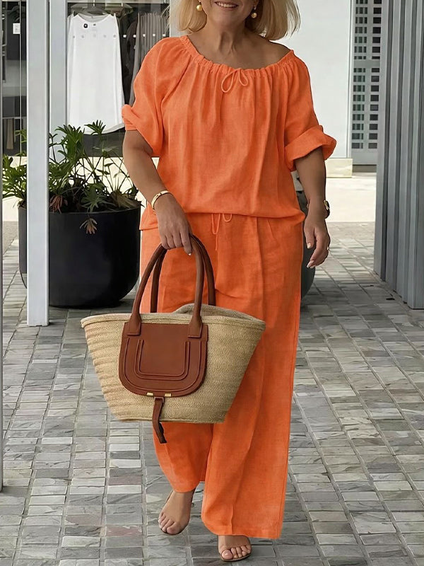 Solid Drawstring Top & Pants Set