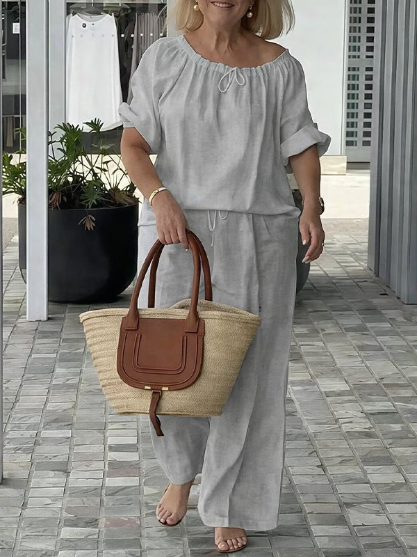 Solid Drawstring Top & Pants Set