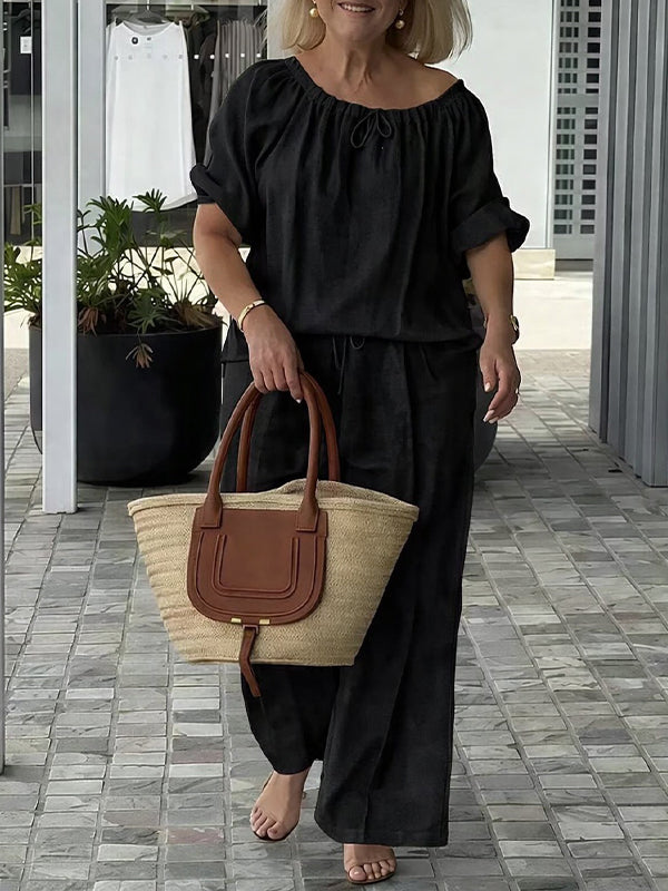 Solid Drawstring Top & Pants Set