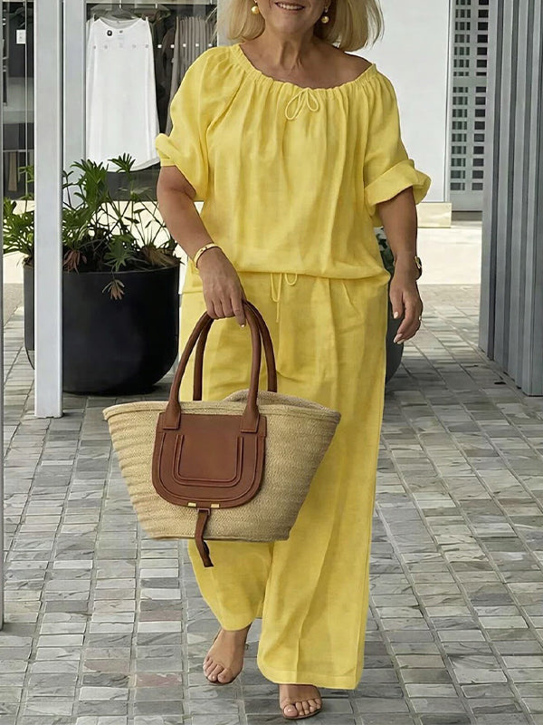 Solid Drawstring Top & Pants Set