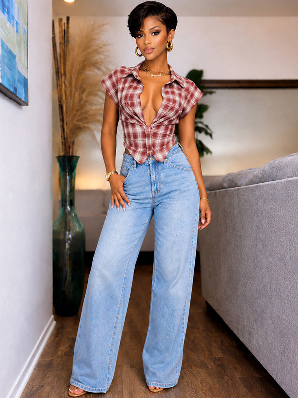 Plaid V-Neck Shirt