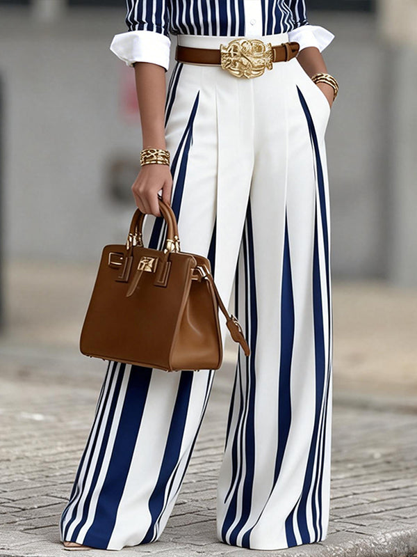 Stripe Wide-Leg Pants