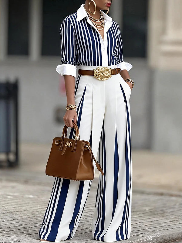 Stripe Wide-Leg Pants