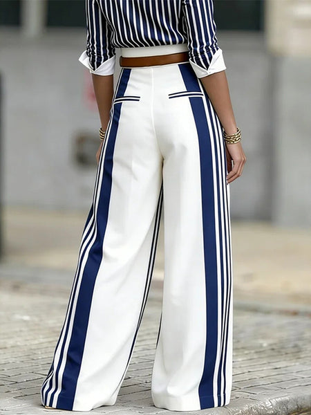 Stripe Wide-Leg Pants