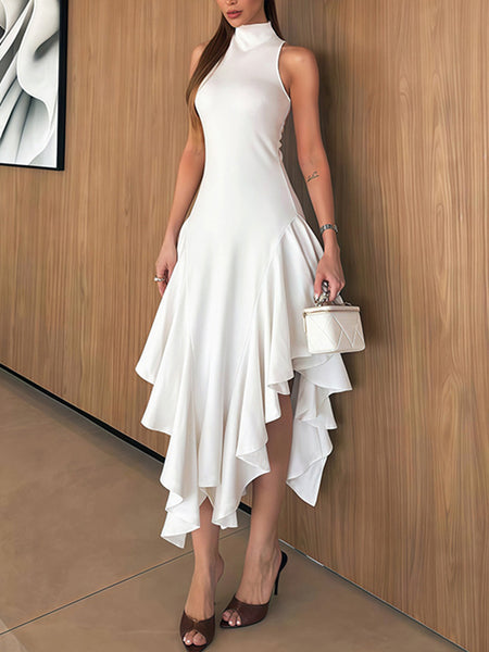 Asymmetric-Hem Sleeveless Dress