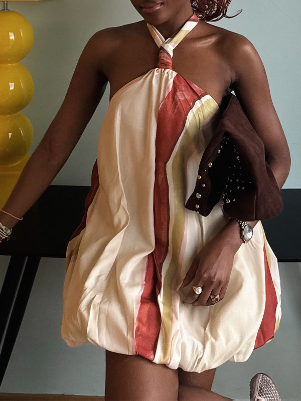 Printed Halter Parachute Dress