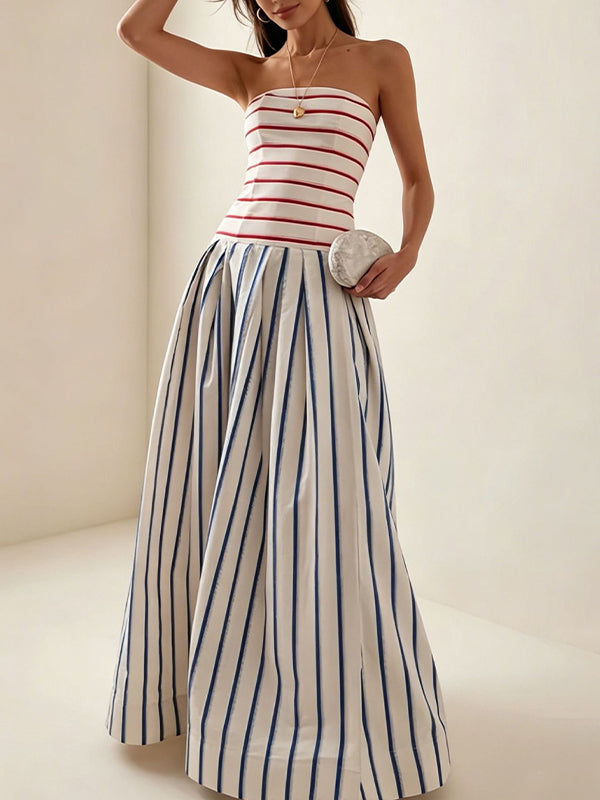 Stripe Combo Strapless Maxi Dress