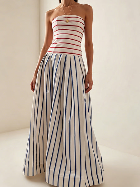 Stripe Combo Strapless Maxi Dress