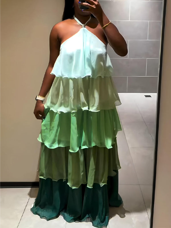 Ombre Tiered Halter Dress