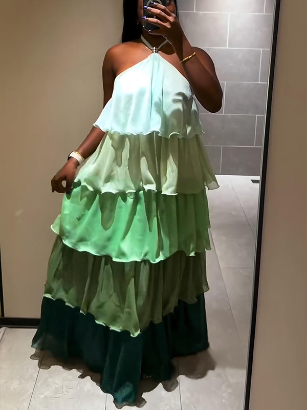 Ombre Tiered Halter Dress