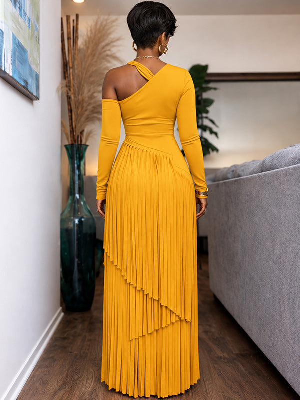 Asymmetric-Neck Fringe Dress