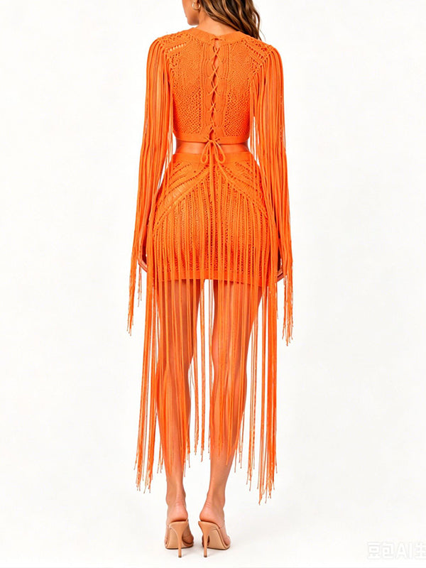 Crochet Fringe Cutout Dress