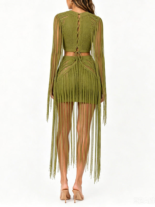 Crochet Fringe Cutout Dress