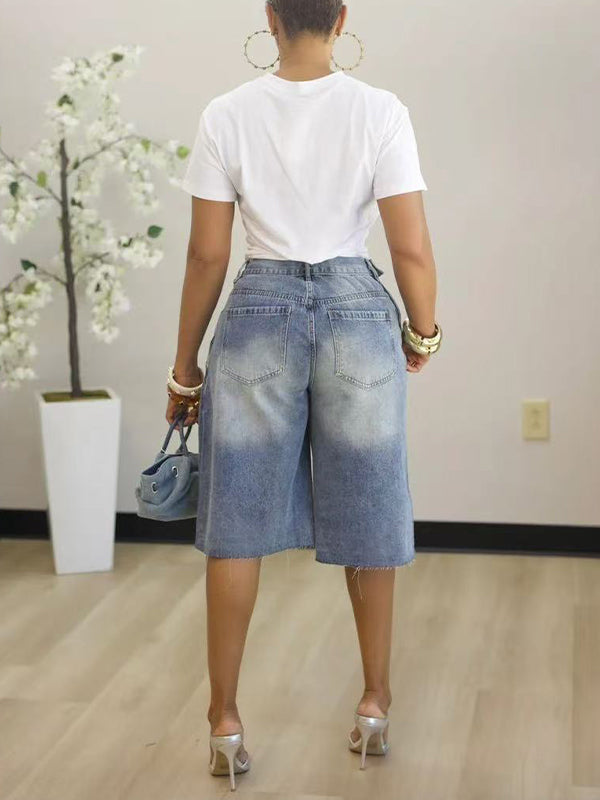 Asymmetric Bermuda Denim Shorts
