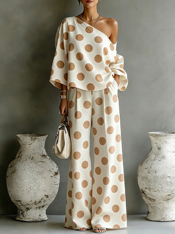 Dot Boat-Neck Top & Pants Set