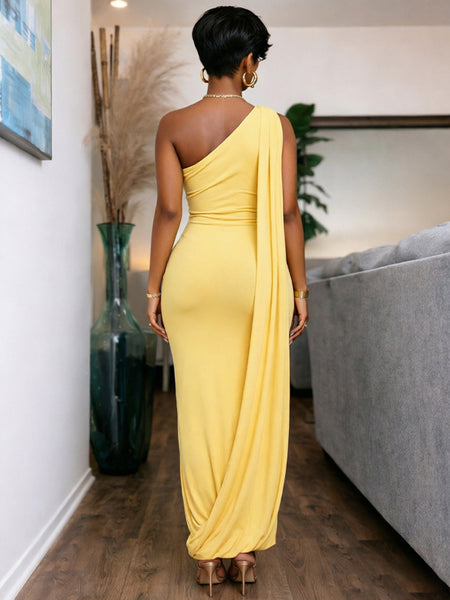Solid Asymmetric One-Shoulder Dress