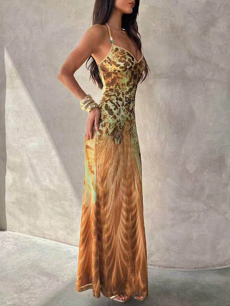 Printed Halter Maxi Dress