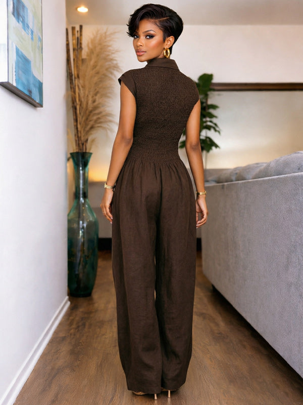 Cinched-Waist Sleeveless Jumpsuit